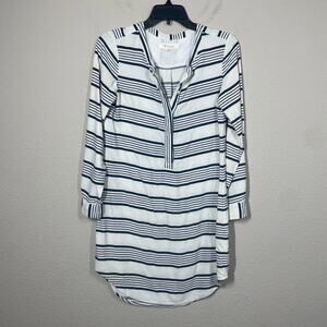 Two by Vince Camuto XS Stripe Tunic Dress White Blue Roll Tab Sleeves Classic